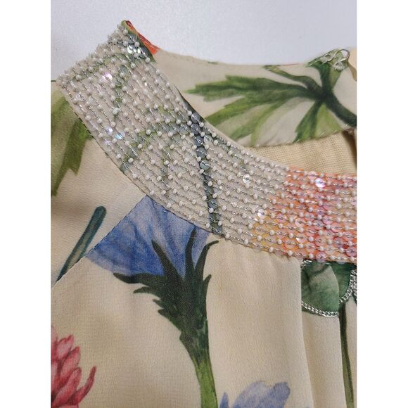 PANKAJ & NIDHI Floral & Insect A-line Dress, Embellished Neckline, SZ 6 - Picture 8 of 11
